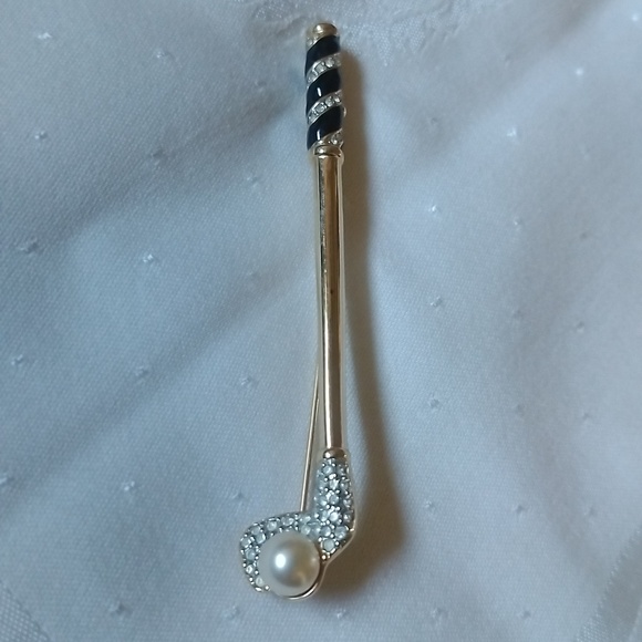 Vintage Jewelry - Golf Club Gold Enameled Pen With Pearl